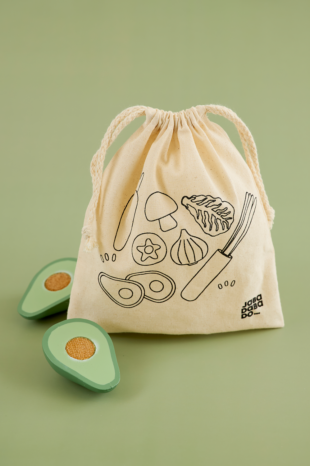Wooden vegetables in bag